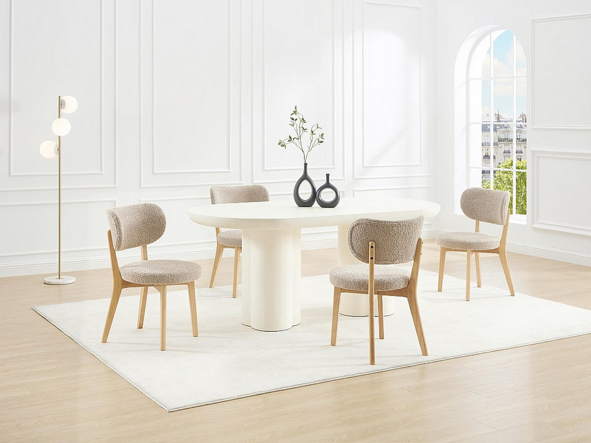 STUHL 2er-Set - Bouclé & Kautschukholz - Taupe - TORIEL - Braun, Holz (57/82.5/51cm) - Vente-Unique