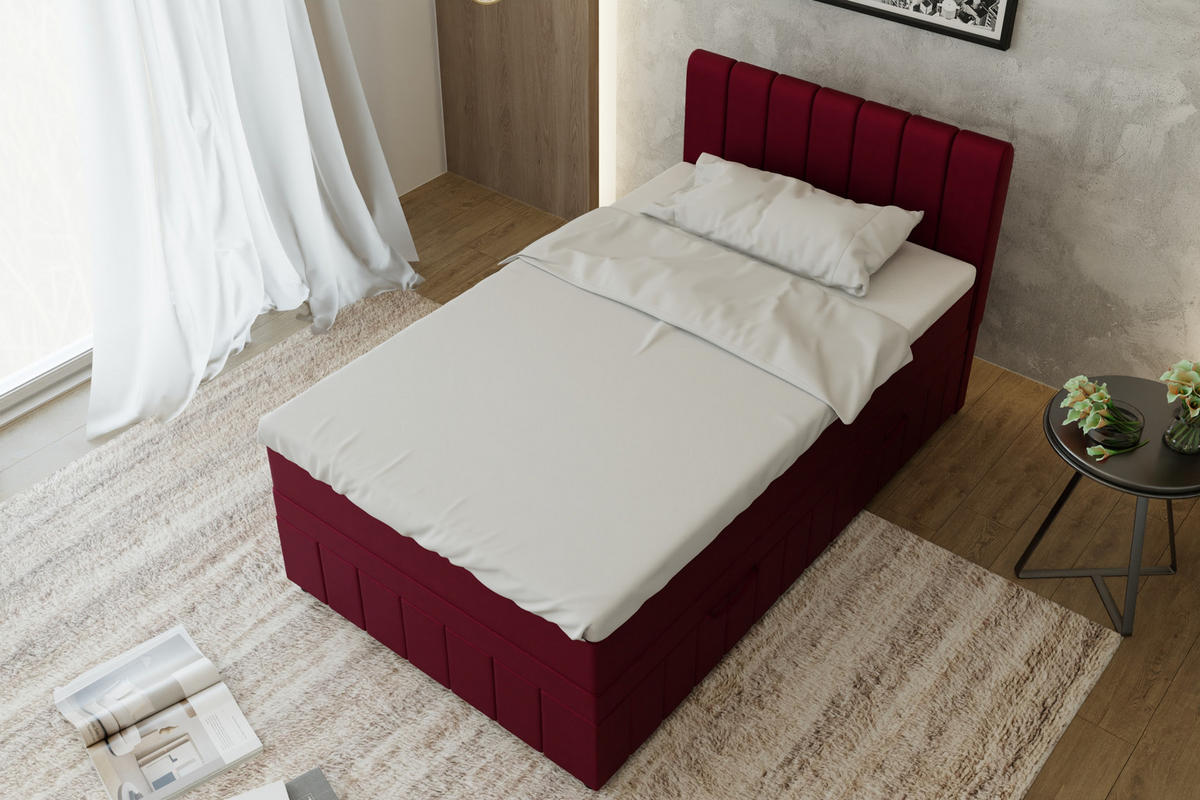BOXBETT AVALON 120 x 200 cm mit Bettkasten und Topper - Rot - Rot, Holz - Panda Möbel