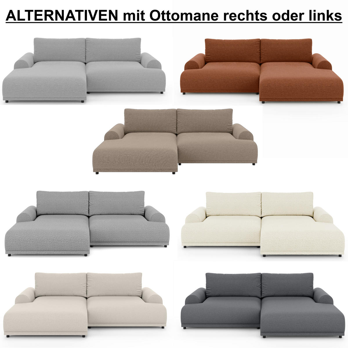 ECKSOFA mit Schlaffunktion, Bettkasten, extrabreite Ottomane links, abgerundete Armlehnen, B240/T145/H81 cm, Chenille Hellgrau / 21026 - Hellgrau/Schwarz, Kunststoff/Textil (240/145cm) - luma-home