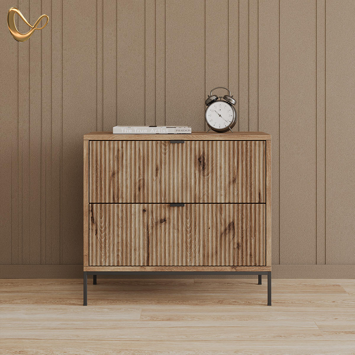 NACHTTISCH Aterno Viking Oak mit 2 Schubladen - Eichefarben, Holzwerkstoff (66/60/36cm) - Livinity®