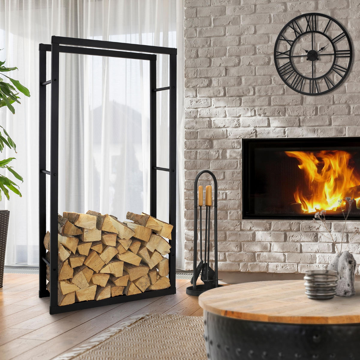 KAMINHOLZREGAL - Schwarz, Metall (25/150/80cm) - ML-DESIGN