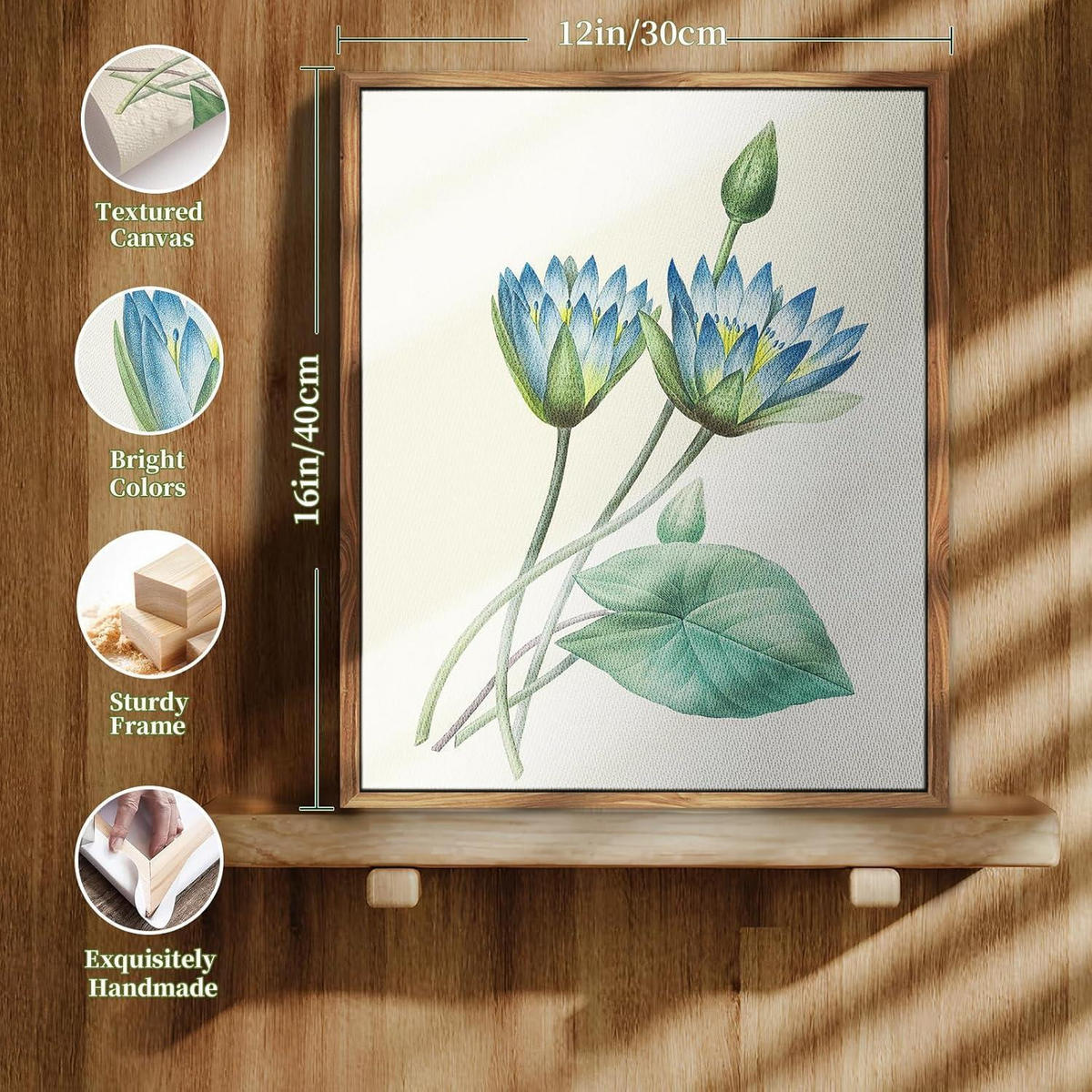 LEINWANDBILD Blauer Lotus mit Rahmen Holz 30 x 40 cm - Blau, Holz (30/0.5cm)