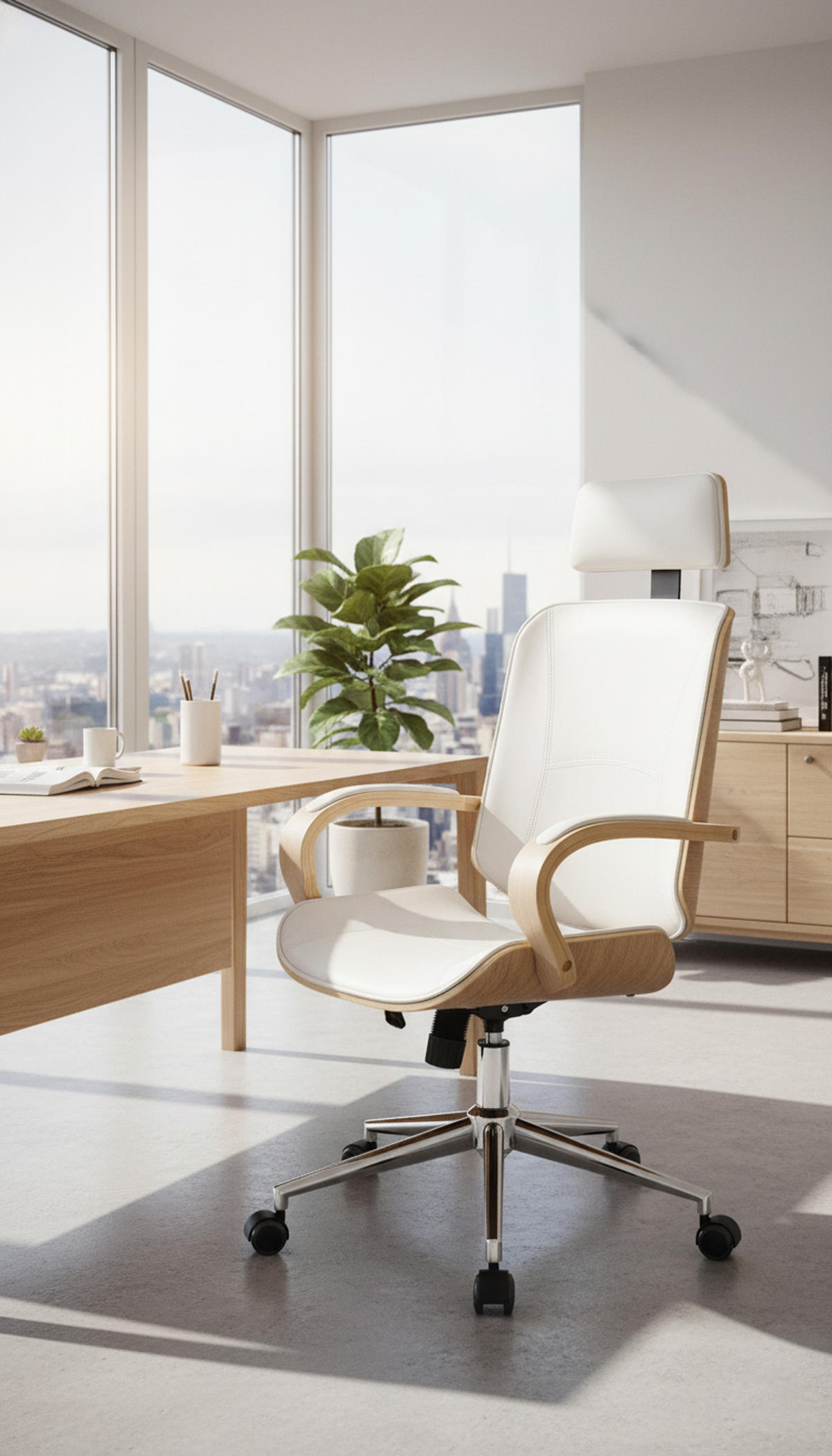 BÜROSTUHL Daytona natura/weiß - Chromfarben/Weiß, Metall (70/125/70cm) - TPFLiving