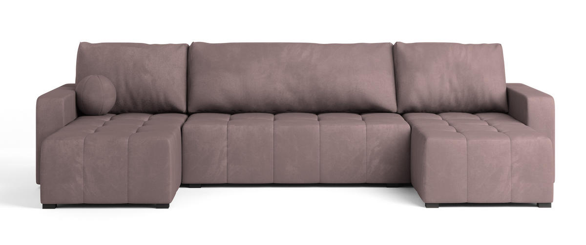 WOHNLANDSCHAFT TOLARI Rosa Plüsch-Stoff mit Schlaffunktion - Rosa, Holz (295/85/140cm) - MASSENO