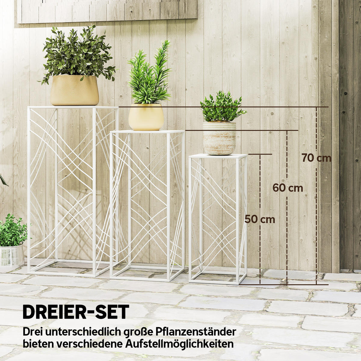 PFLANZENSTÄNDER 3er Set Metall Weiß - Weiß, Metall (70cm) - Outsunny