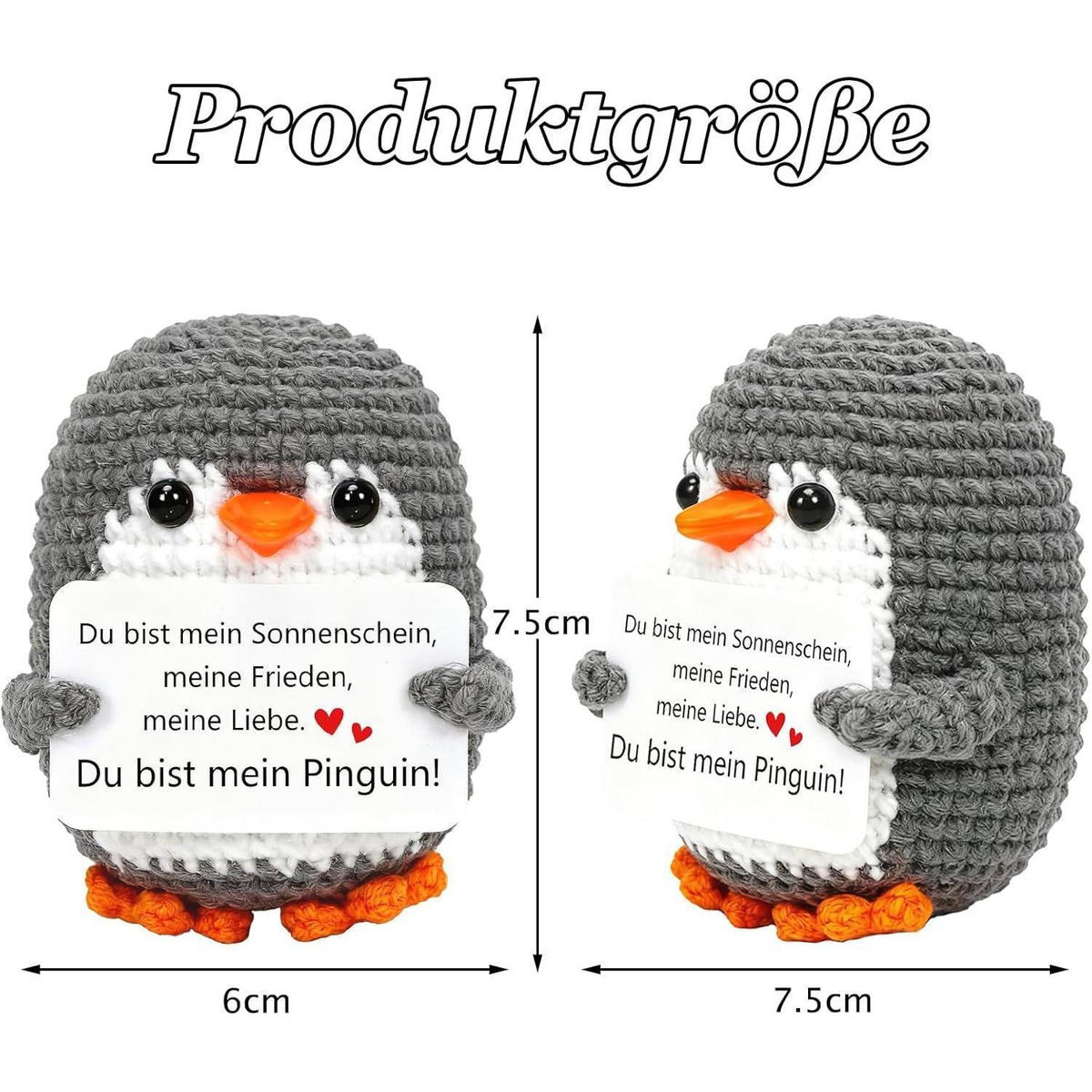HÄKELPINGUIN mit Spruch Grau - Grau, Textil (1/1cm)