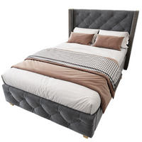 POLSTERBETT 90/200 cm mit Lattenrost, Samtbezug, Knopfheftung und Nietenverzierung, Grau - Grau, Textil (90/200cm) - Redom