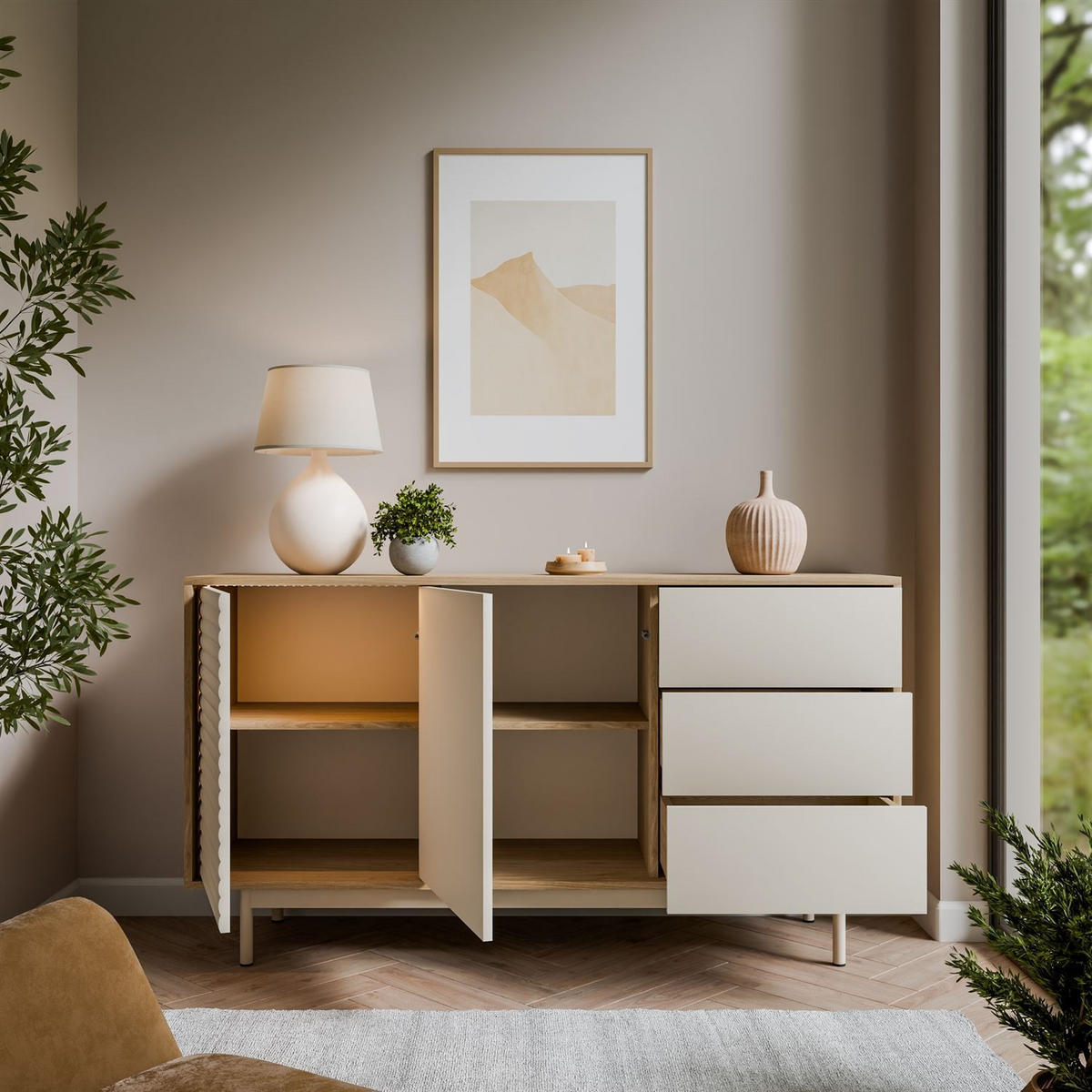 KOMMODE FLORENCE 2D3S mit Schubladen - Kaschmir, Holzwerkstoff (140/77/40cm) - Lookway