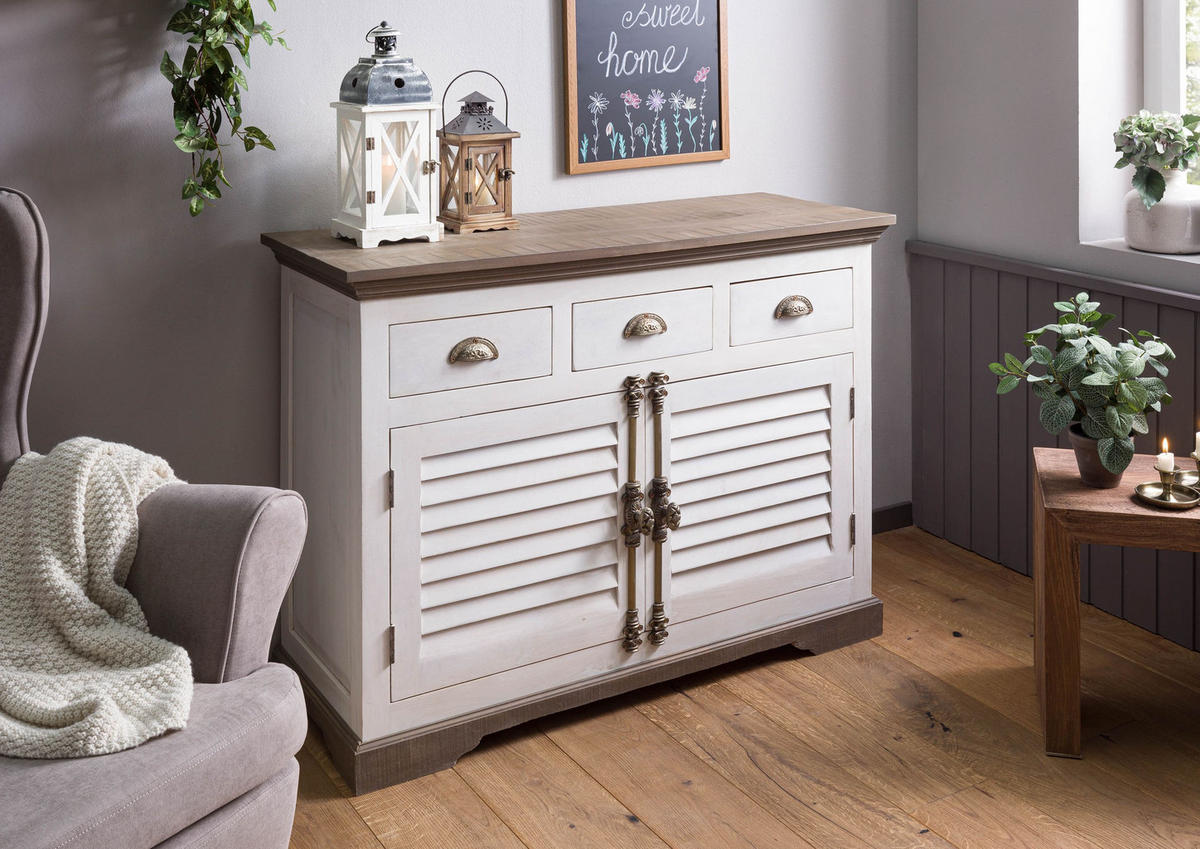 SIDEBOARD Mango 120x45x90 weiß lackiert TOULOUSE #106 - Weiß, Holz (120/90/45cm) - Massivmoebel24