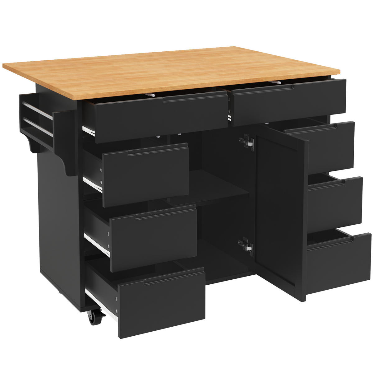 KÜCHENINSEL 122/46/91,5 cm Schwarz aus MDF mit klappbarer Tischplatte - Schwarz, Holzwerkstoff (74.5/91.5/122cm) - OKMYHOME