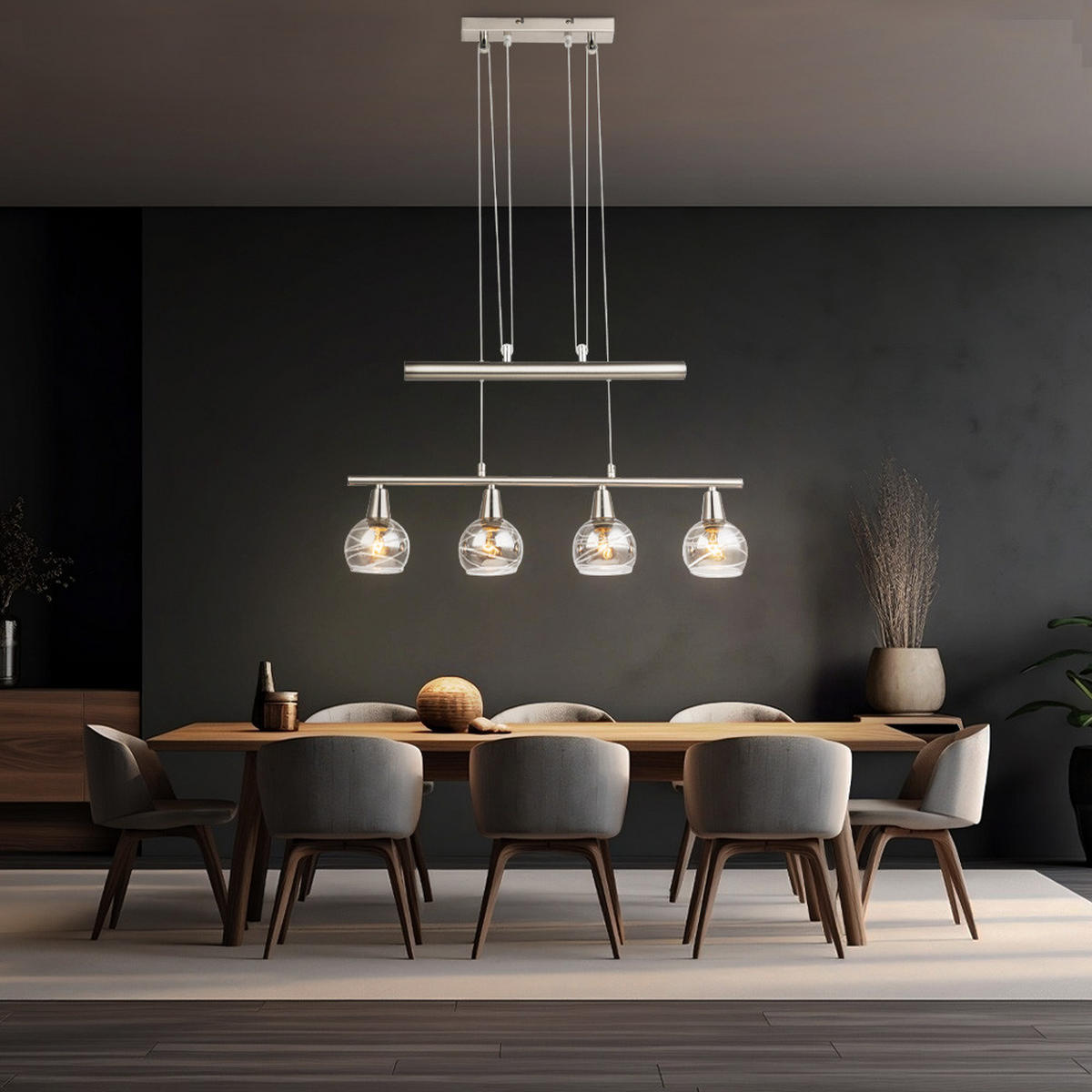 LED HÄNGELEUCHTE Metall Glas Grau - Grau, Glas (60/10/160cm) - Globo Lighting