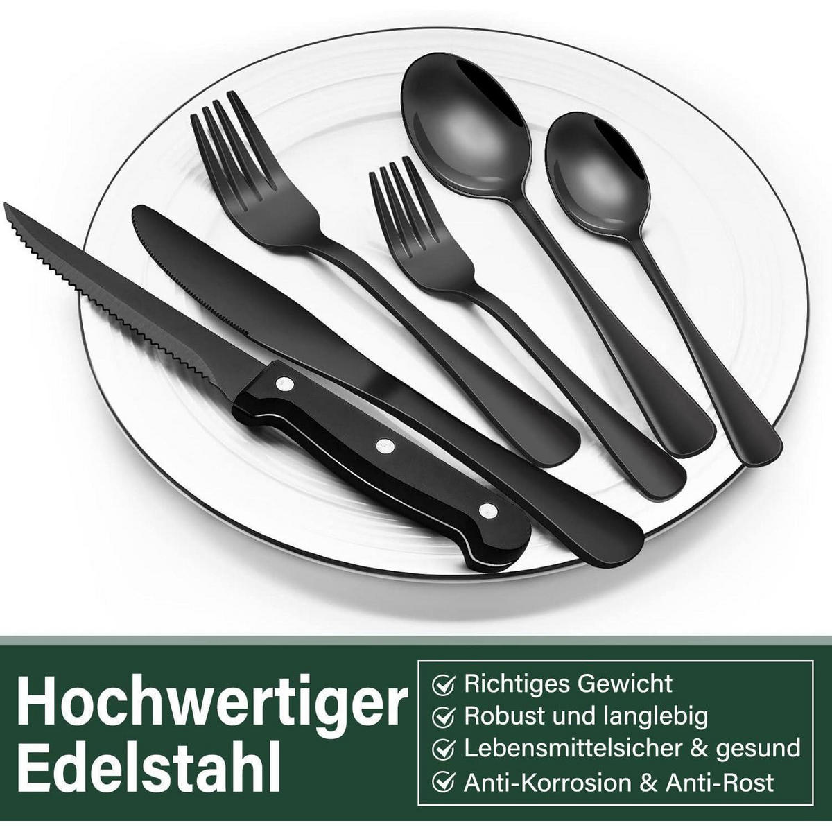 BESTECKSET 36-teilig Schwarz Edelstahl - Schwarz, Metall