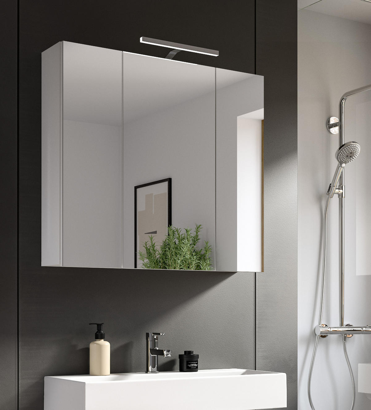 SPIEGELSCHRANK weiß 80 x 77 cm, Badschrank 3-türig - Weiß, Glas/Holzwerkstoff (82/77/18cm) - Inn.Furn
