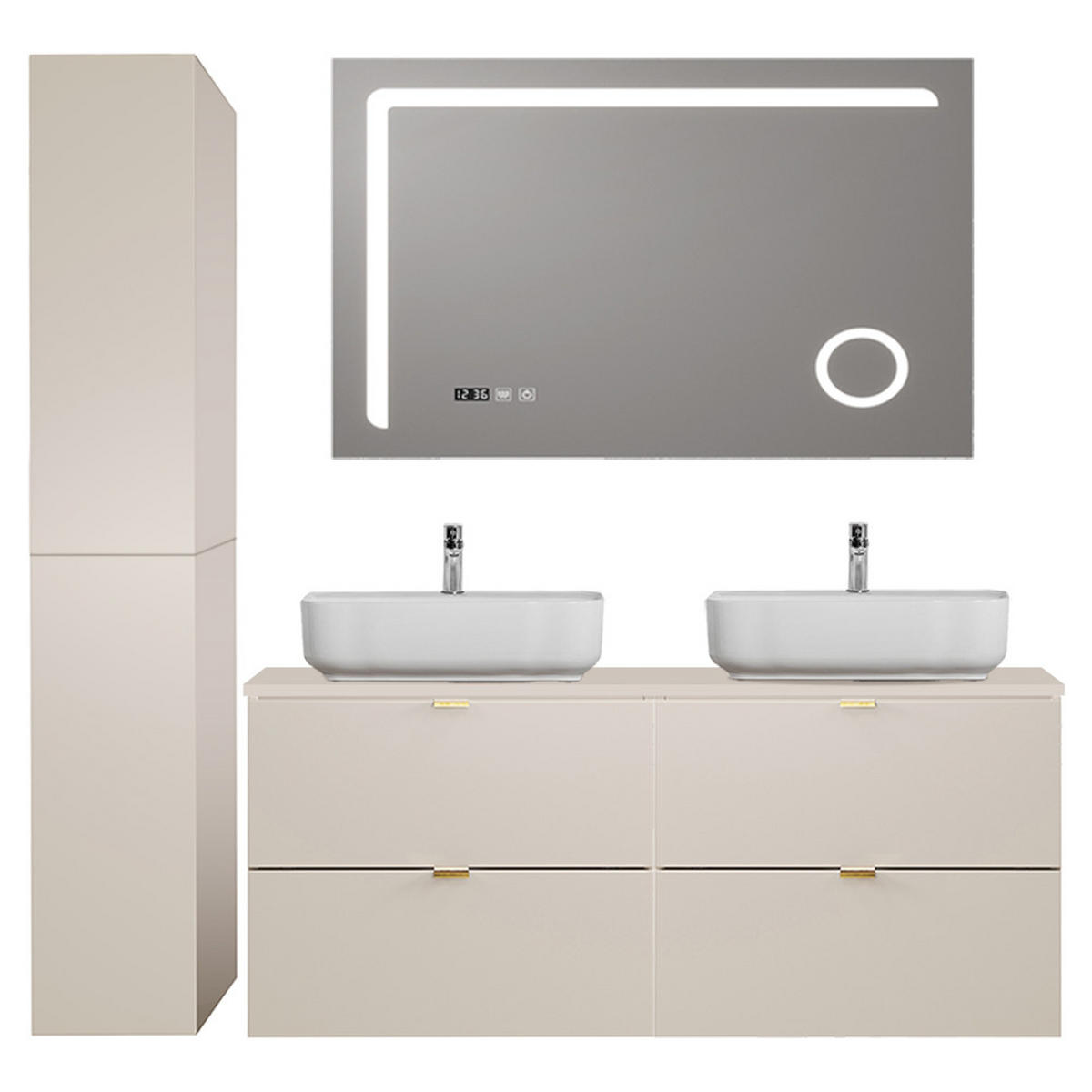 BADMÖBEL-SET 3-TLG. Durango-56 - Beige, Holzwerkstoff (165/200/47cm) - Lomado