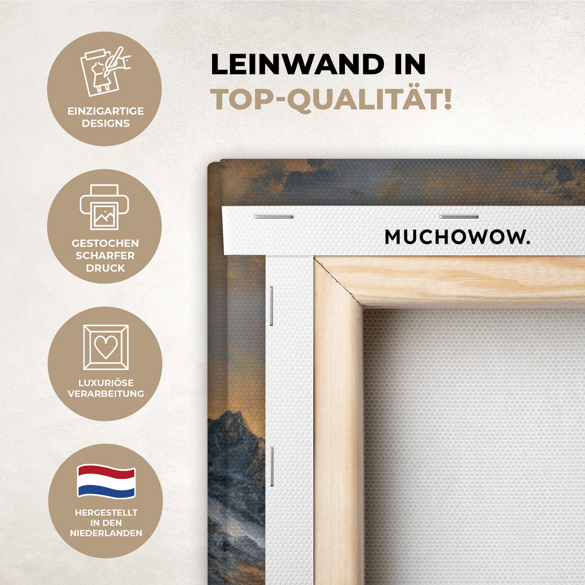 LEINWANDBILD Bergkulisse mit goldenem Sonnenuntergang Deko Wohnzimmer 20x30 cm - Goldfarben, Textil (20/30cm) - MuchoWow