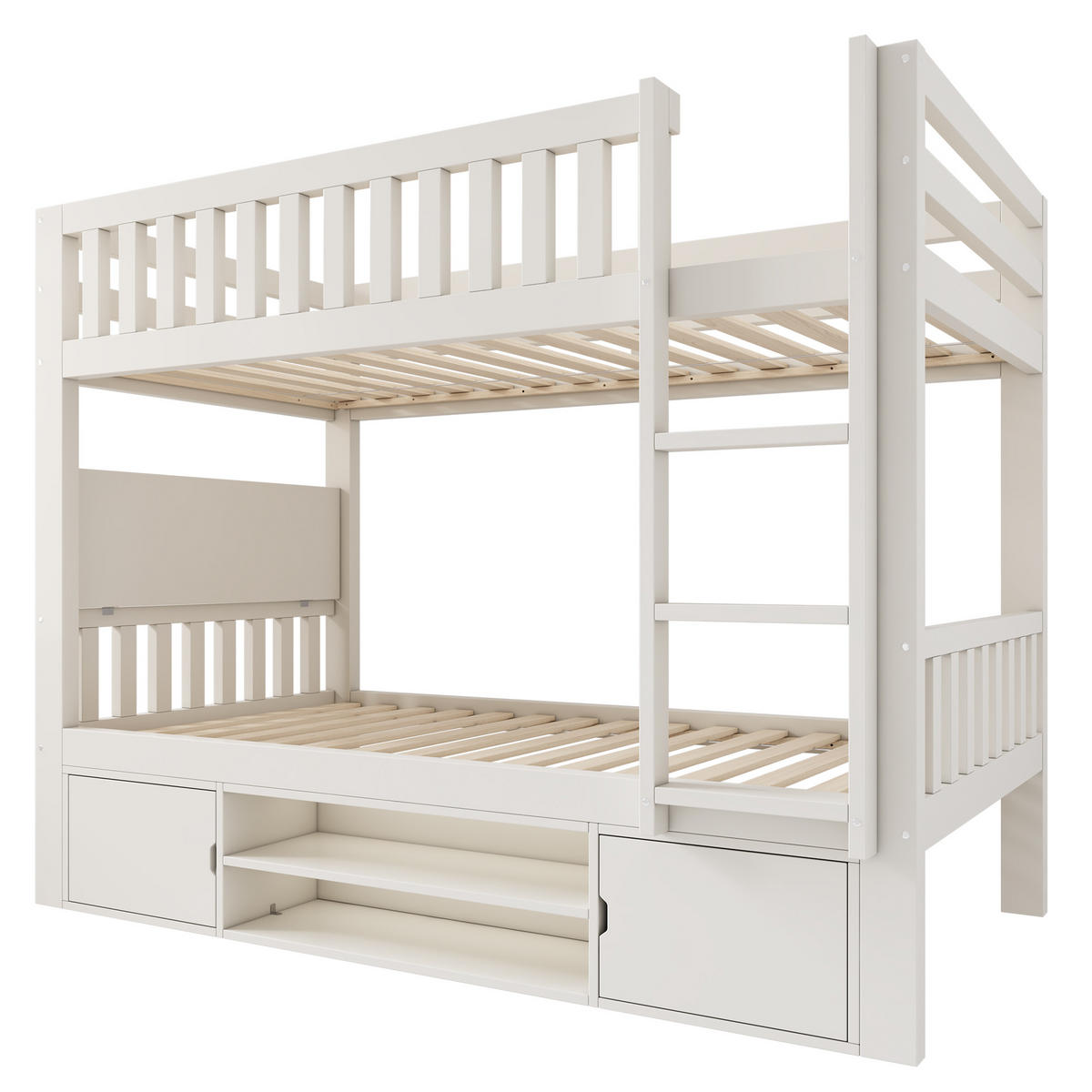 ETAGENBETT 90/200 cm mit klappbarem Tisch, Schuhregal und Stauraum, Weiß - Weiß, Holzwerkstoff (90/200cm) - Redom