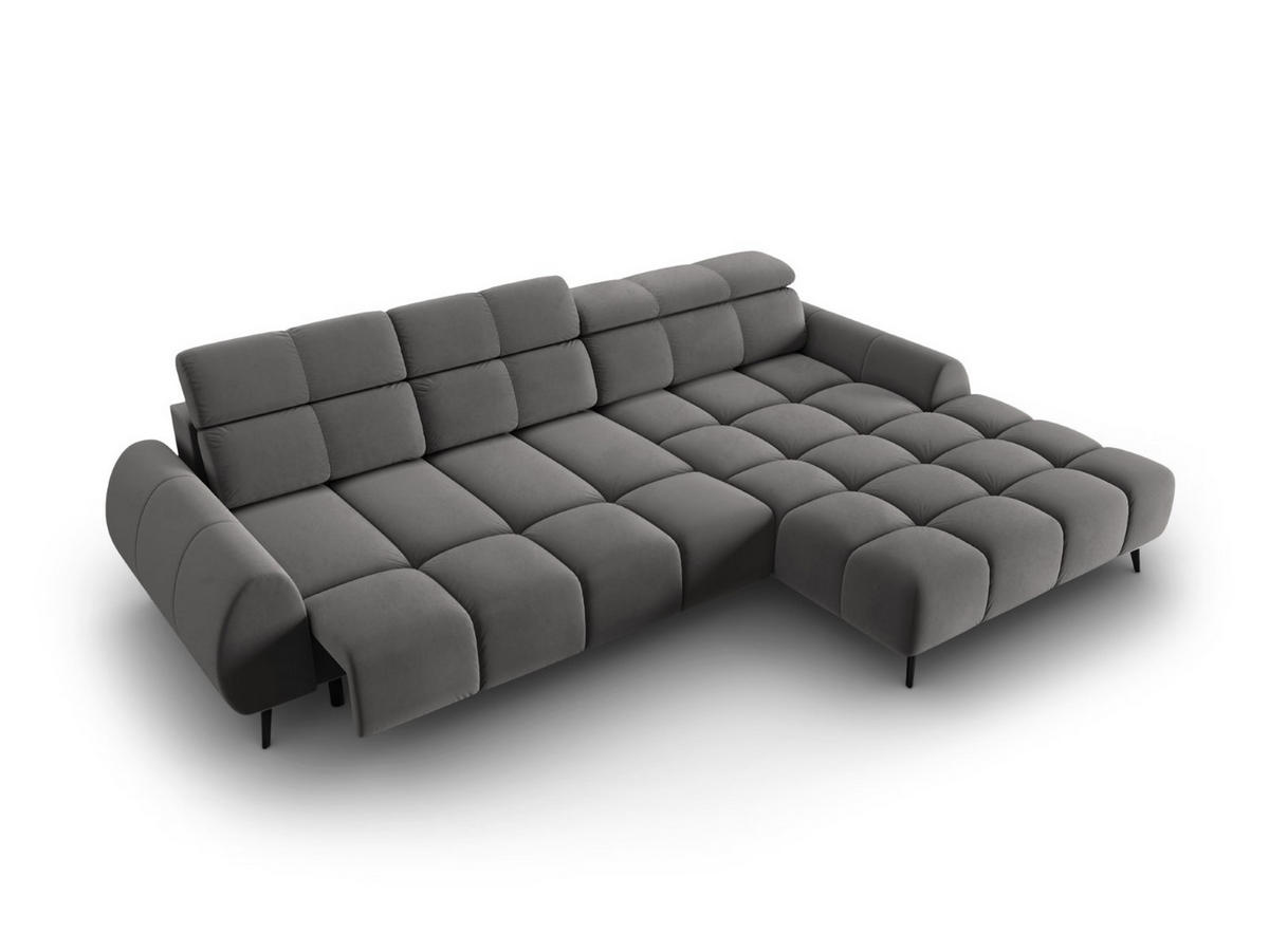 ELEKTRISCHES-ECKSOFA rechts Alyse aus Samt hellgrau 5 Sitzplätze - Hellgrau, Textil (188/295cm) - Micadoni