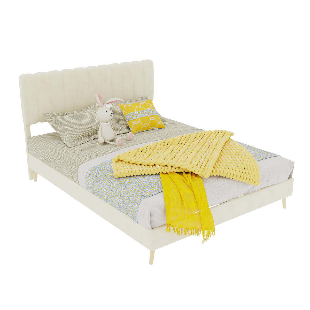 POLSTERBETT 140/200 cm DE-32951 mit hohem Kopfteil und Matratze Beige - Beige, Metall (140/200cm) - ComfortXL