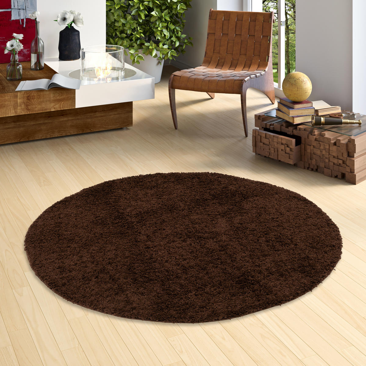HOCHFLOR LANGFLOR SHAGGY TEPPICH FLUFFY RUND - Dunkelbraun, Textil (200/200cm) - Pergamon