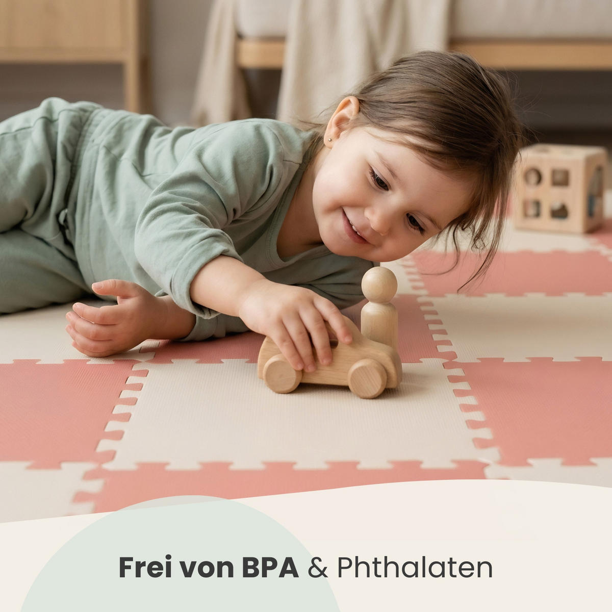 SPIELMATTE mit Rand - 180/90/1 cm Puzzlematte Rosa Beige - Rosa, Kunststoff (30/30cm) - Littletom