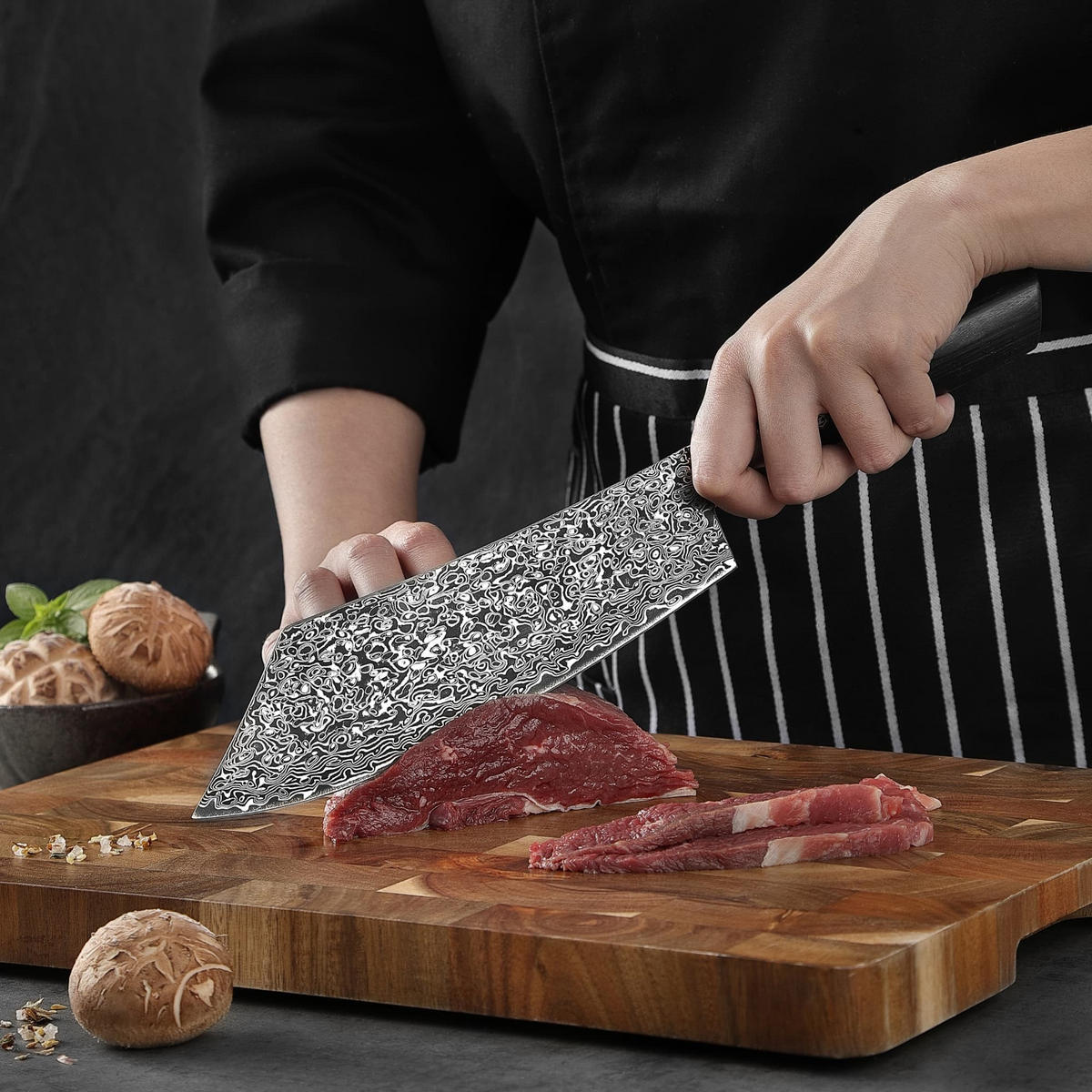 BLOCKMESSER Black Edition Damast Hakata Bocho - Braun, Metall (34cm) - Zayiko