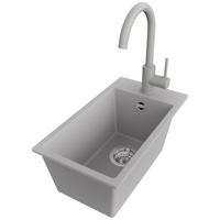 GRANITSPÜLE Riga, 2-er set Grau 28/50 cm 1 Becken + Küchenarmatur 32/20 cm + Ablauf-Set ab 30er Unterschrank - Chromfarben/Grau, Kunststoff (28/20/50cm) - Primagran