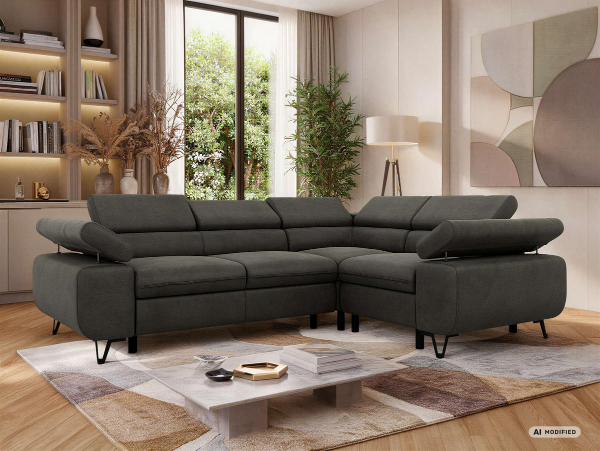 ECKSOFA ORSO L Anthrazit Velvet - Rechts Seite - Anthrazit/Schwarz, Textil/Metall (268/197cm) - MKS