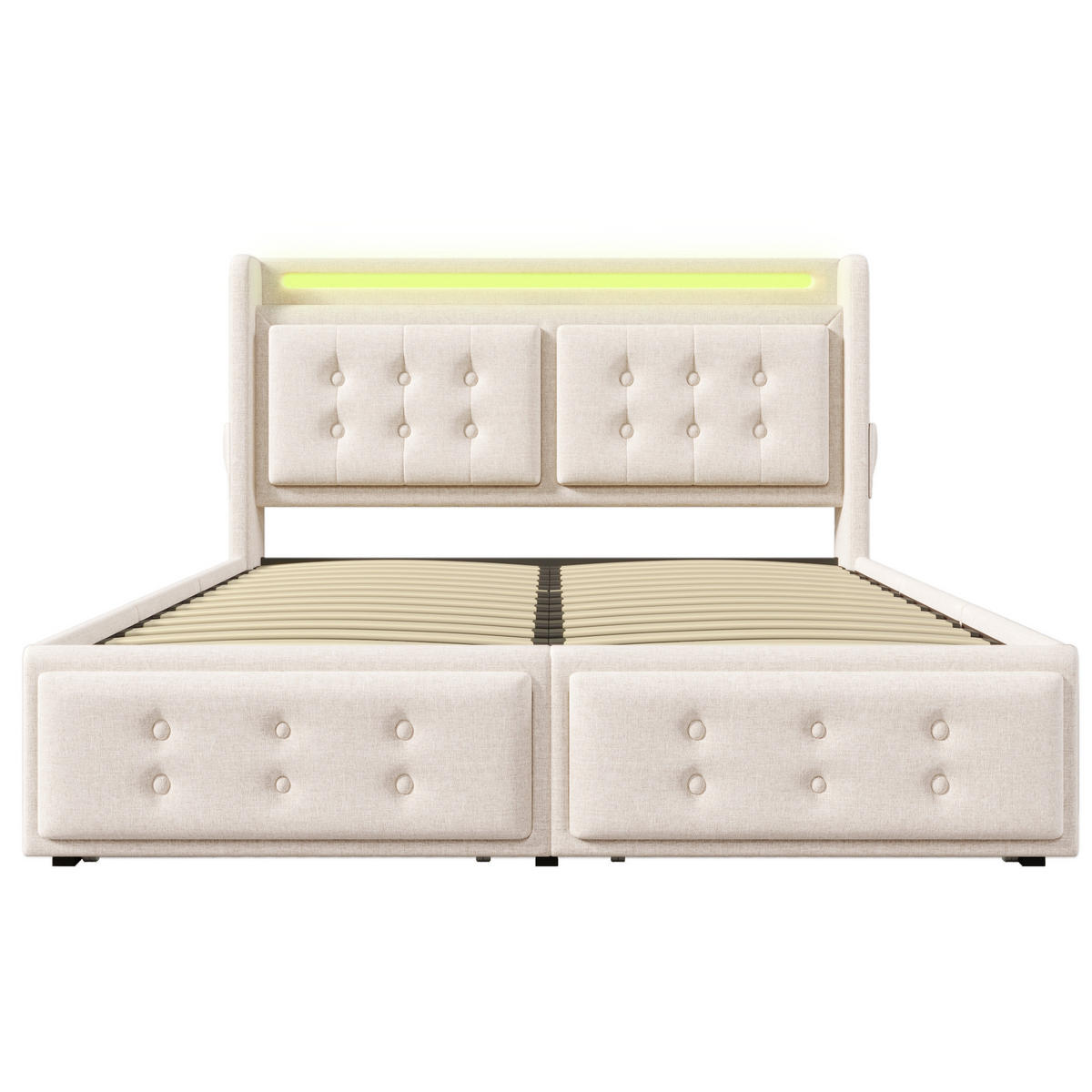 POLSTERBETT 180/200 cm Beige mit LED-Kopfteil und USB-C Ladefunktion - Beige, Textil (180/200cm) - OKWISH