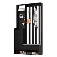 PŘEDSÍŇOVÁ stěna 180/100/35 cm černá z MDF s lavicí a perforovanou deskou - černá, kompozitní dřevo (100/180/35cm) - OKWISH