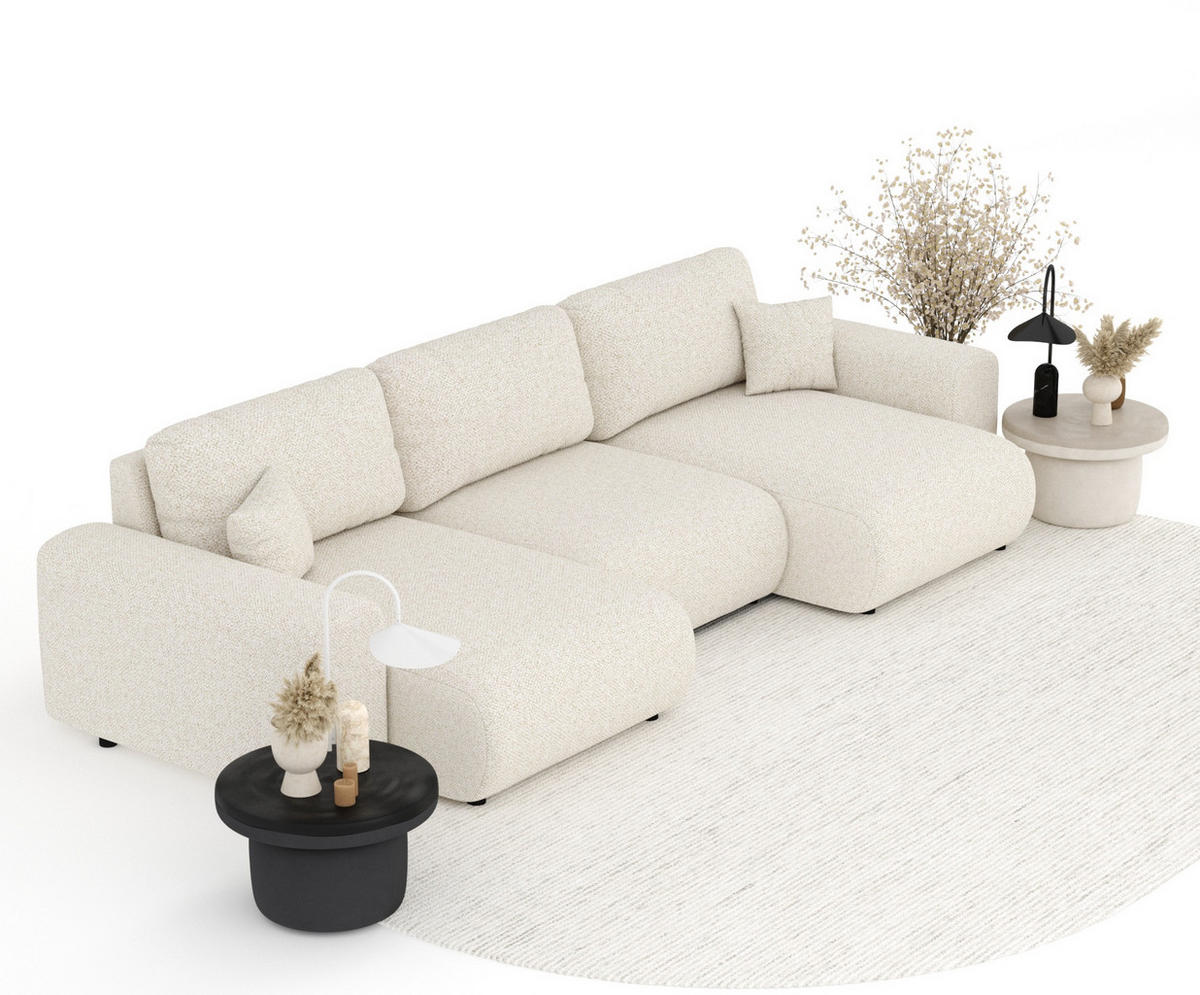 PANORAMASOFA Zanzibar Creme Plüschstoff - Creme/Schwarz, Holz/Holzwerkstoff (325/79/144cm) - Maison de Reve