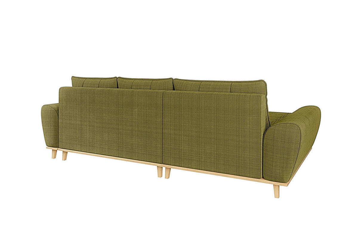 ECKSOFA im Scandi-Stil, Schlaffunktion, Bettkasten B268/T175/H86 cm, Ottomane links, Liegefl. 128x209 cm, Bouclé Chenille Stoff in Grün / 21016 - Eichefarben/Grün, Holz/Textil (268/175cm) - luma-home