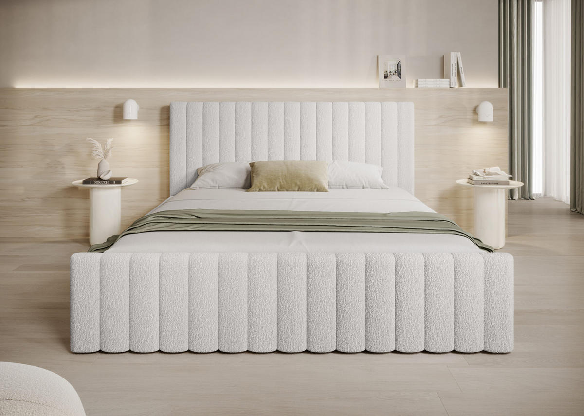 POLSTERBETT Safi 180x200 Creme (Abriamo 4 – Bouclé) - Weiß, Holz/Textil (180/200cm) - Fedve