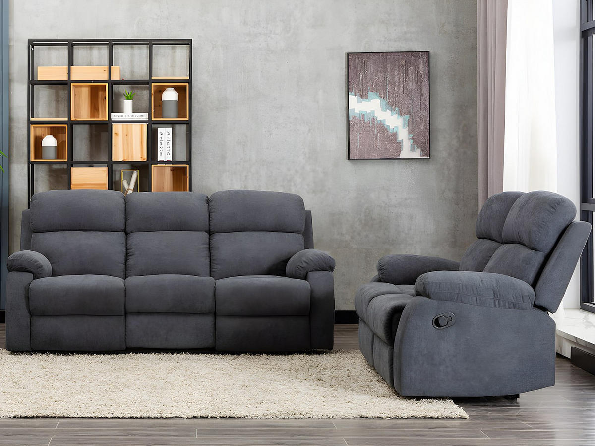 COUCHGARNITUR - 5 Personen - stoff - anthrazitgrau Tolzano - Anthrazit, Textil/Metall (201/100/96cm) - Vente-Unique