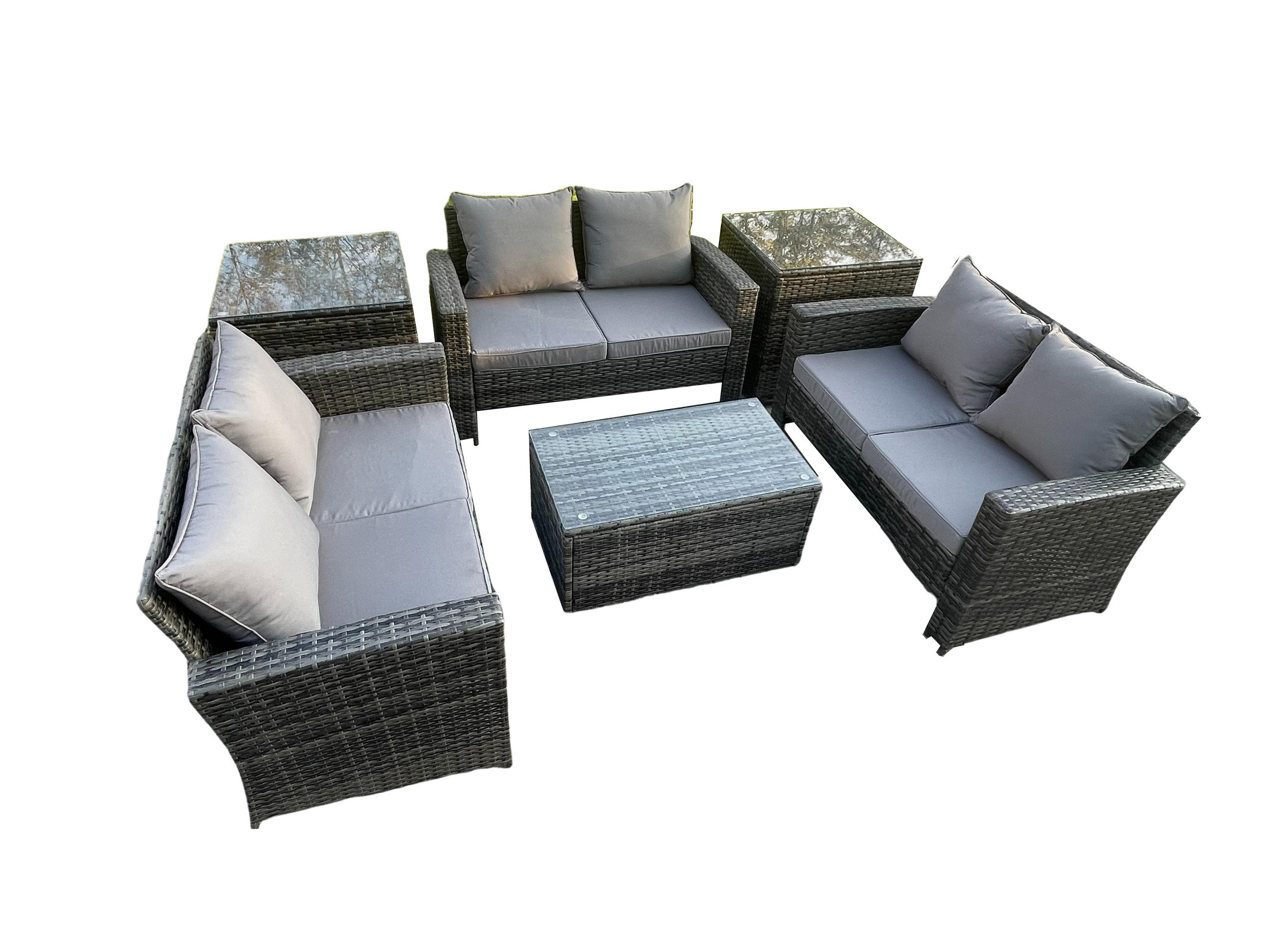 GARTENMÖBEL-SET mit Kissen Polyrattan Dunkelgrau 6-Sitzer - Dunkelgrau, Metall - Fimous