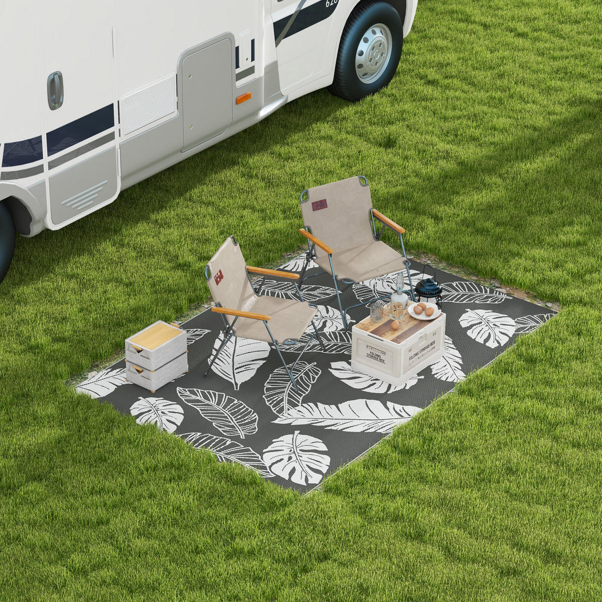 OUTDOOR-TEPPICHE DE-10947 Grau/Weiß - Weiß/Grau, Kunststoff (274/182cm) - ComfortXL
