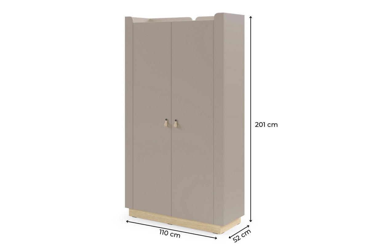 KINDERKLEIDERSCHRANK SOVI 01 110 / 201 / 52 cm in Porcini / Eiche Mavelie - Greige/Eichefarben, Holzwerkstoff (110/201/52cm) - Deine Möbel 24