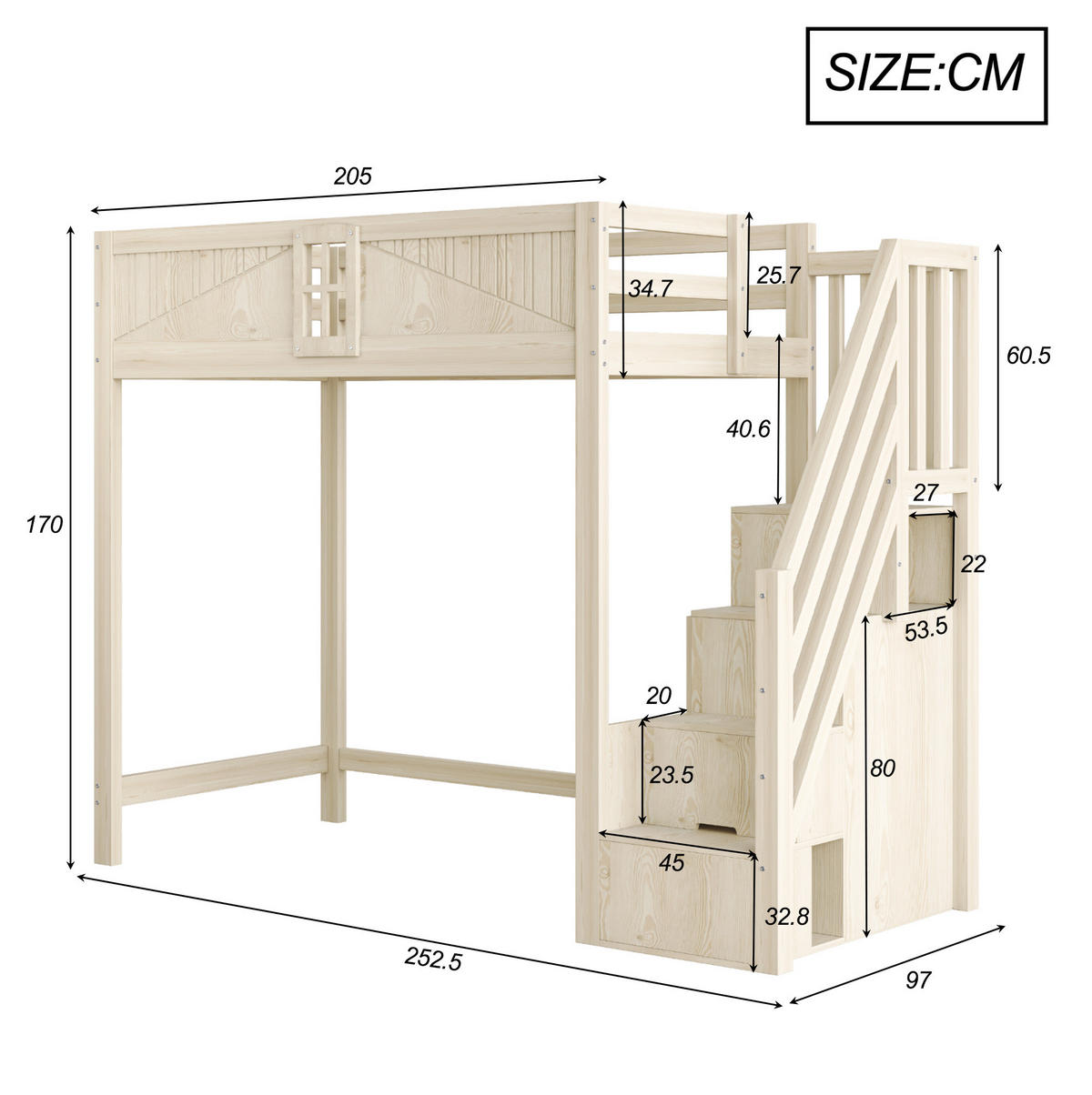 HOCHBETT 90/200 cm aus Massivholz mit Sicherheitsumrandung und variabel montierbarer Leiter Natur - Naturfarben, Holzwerkstoff (90/200cm) - Modenvie