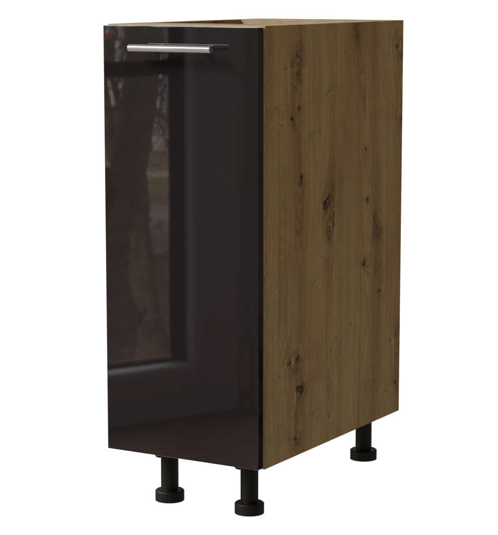 Feldmann-Wohnen Küchenunterschrank Schwarz Hochglanz, Eiche Artisan 20x82x50 cm