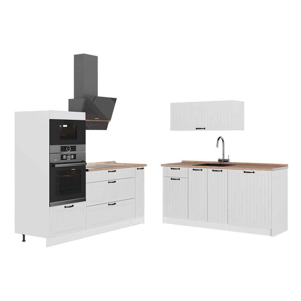 KÜCHENZEILE Fame-Line, Weiß Landhaus/Weiß, 340 cm, AP Eiche - Weiß, Holzwerkstoff (340/153.6/60cm) - Vicco