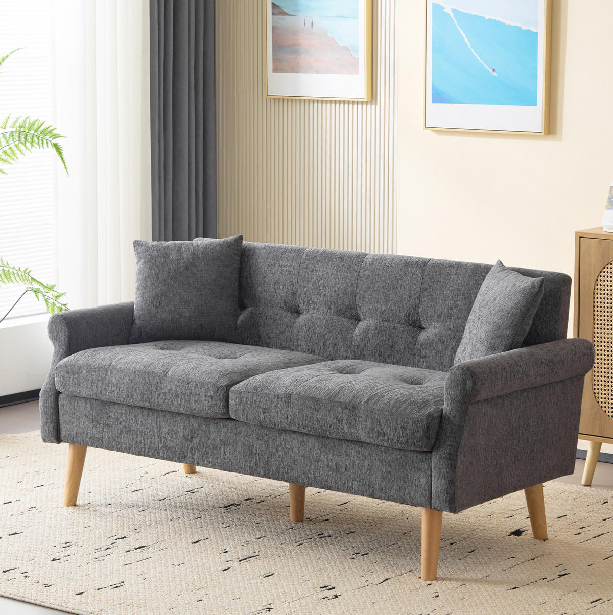 SOFA od ženilje, 162/74/77 cm siva, dvosjed s jastucima - siva, tekstil (77/162/74cm) - BEAOK