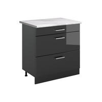 SPODNÍ SKŘÍŇKA KUCHYŇSKÉ LINKY R-Line, Antracitový vysoký lesk/Antracit, 80 cm se 3 zásuvkami pracovná doska Mramor - antracitová, kompozitní dřevo (80/81.6/60cm) - Vicco