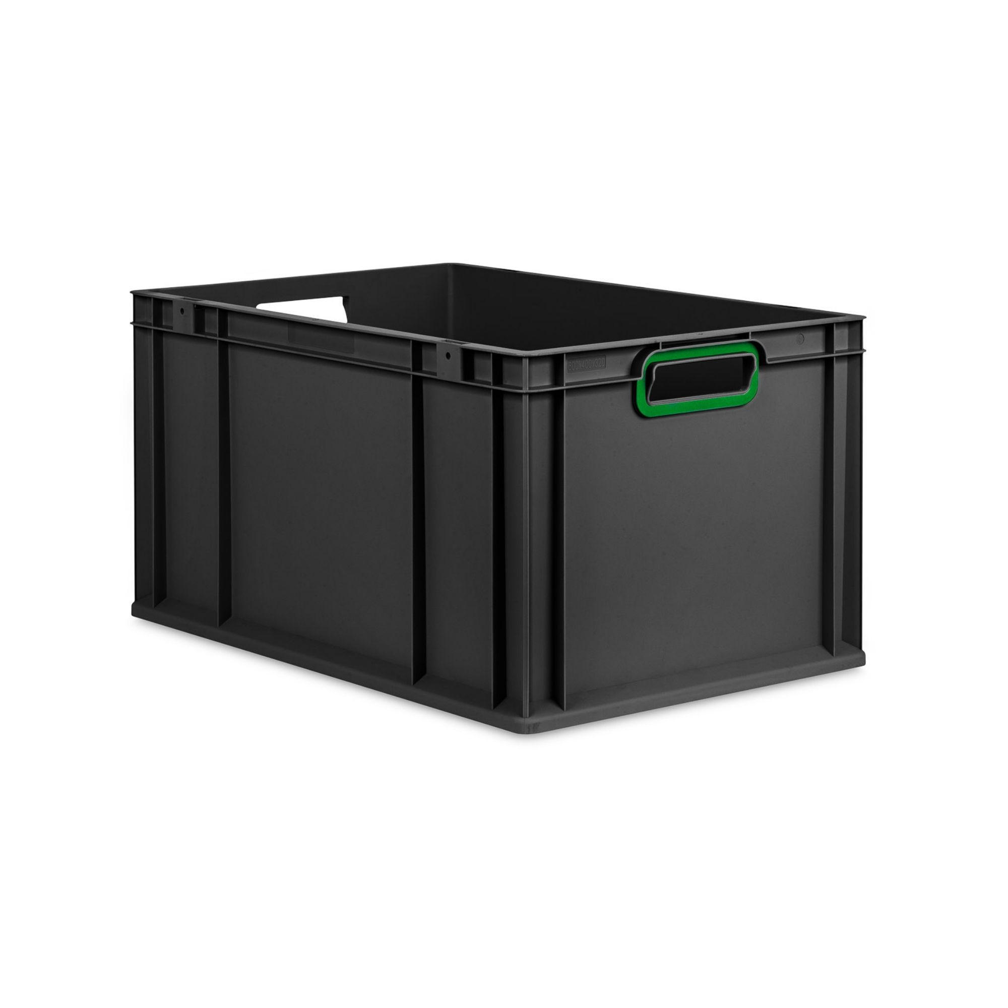 EUROBOX NextGen Color 32x40x60 cm 65 Liter Griffe grün offen, Schwarz - Schwarz/Grün, Kunststoff (40/32/60cm) - PROREGAL