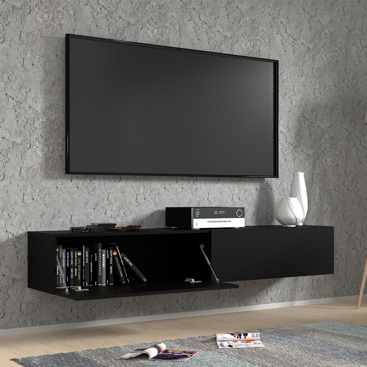 TV STOLEK Bali Matná černá - černá, kompozitní dřevo (180/30/40cm) - Petits-meubles