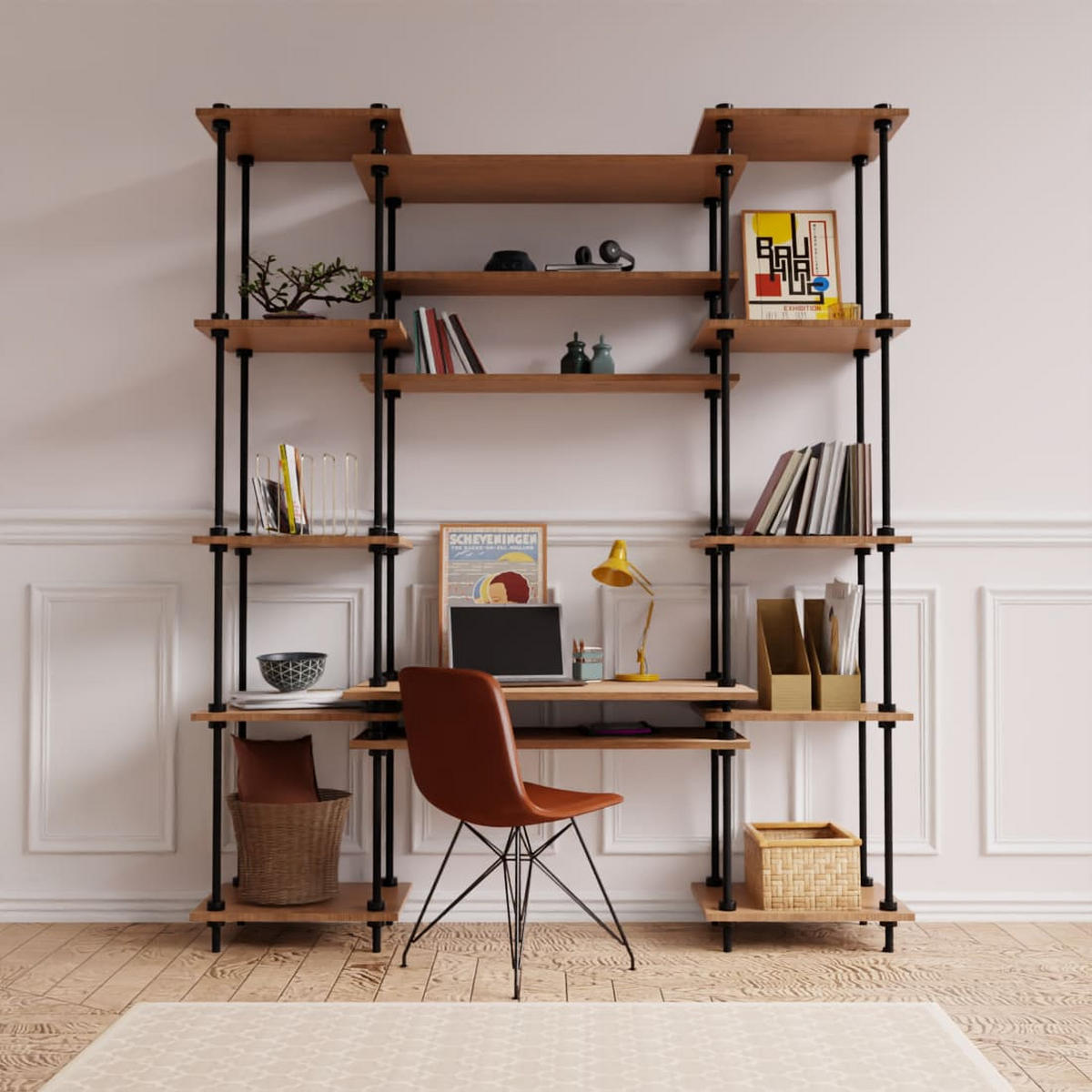 SCHREIBTISCH mit Regal 185x151x35/52,5cm - Eiche San Remo, Metall (151/185/52.5cm) - AR Shelving