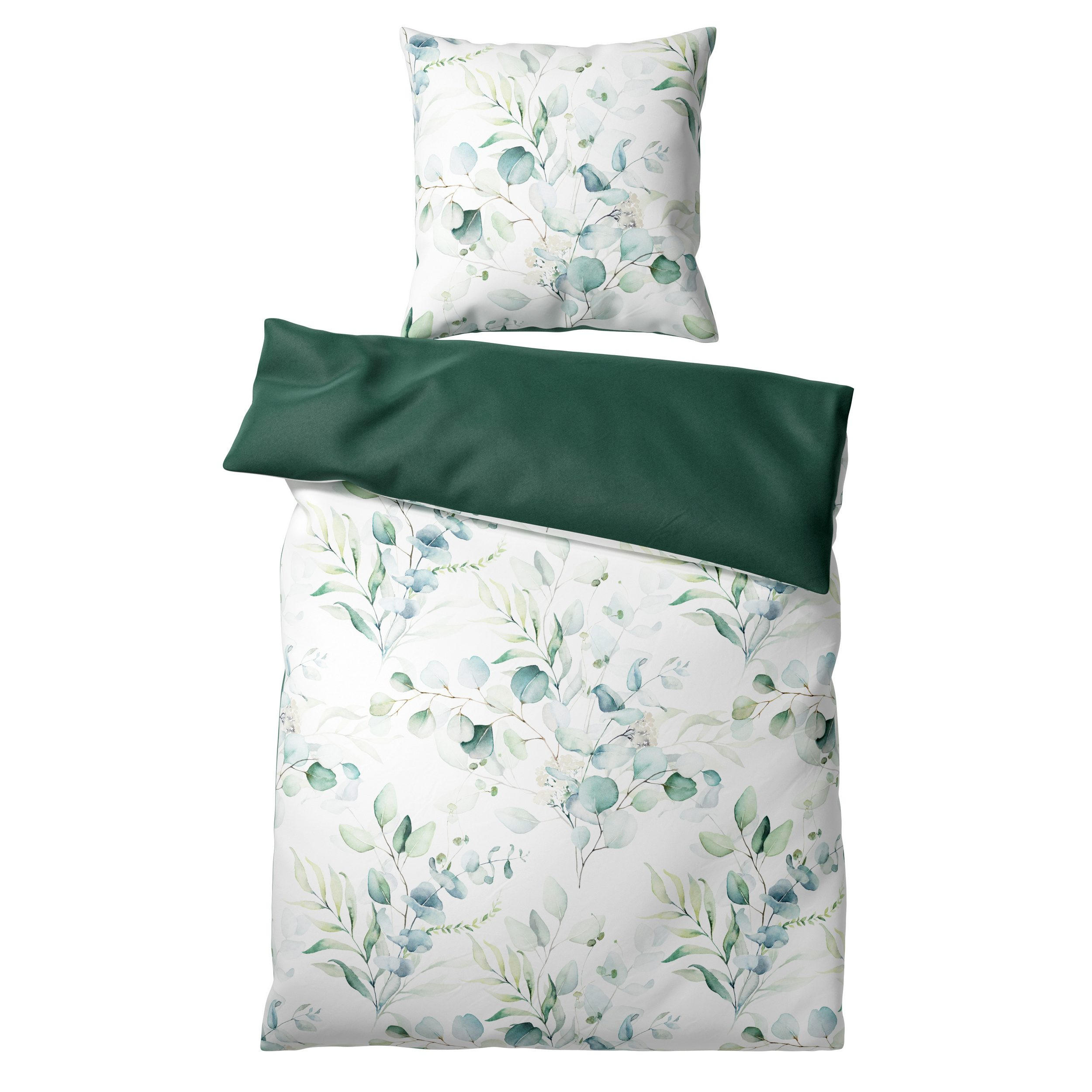 BETTWÄSCHE 2-teilig Eukalyptus - Weiß, Naturmaterialien (135/200cm) - Sanilo