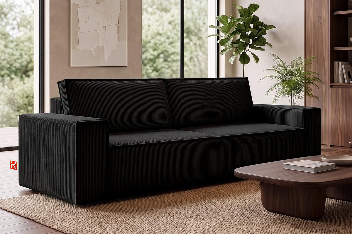 3-SITZER-SCHLAFSOFA NAPI in Pet Friendly Cord-Stoff, Schwarz - Schwarz, Textil (244/89/101cm) - KONSIMO®