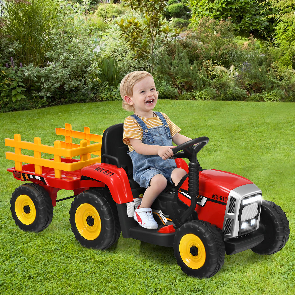 TRAKTOR 12 V 3-växlad Röd - Röd, Plast (135/53/51cm) - COSTWAY