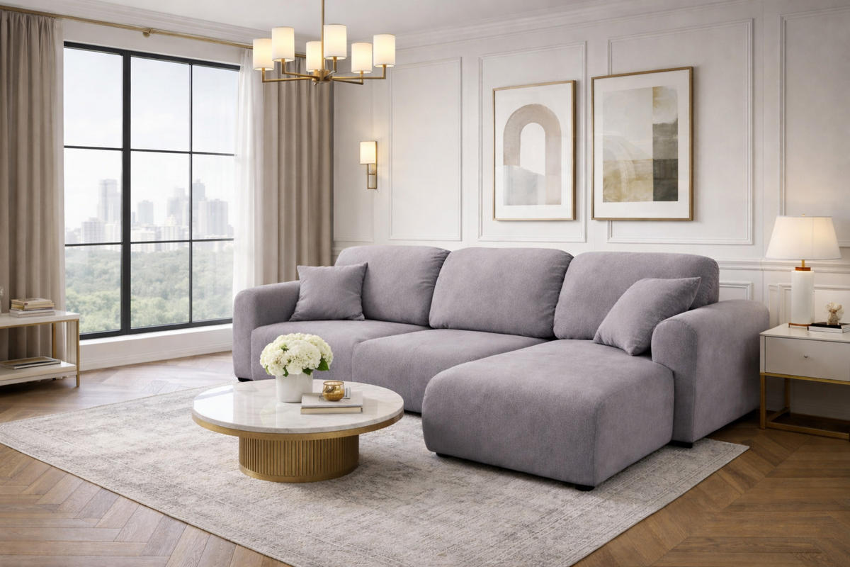 ECKSOFA Mit Schlaffunktion Und Bettkasten, Sofa L-Form Bingo L, Veloursstoff Salvador, Grau, Rechts - Grau, Holz (250/142cm) - Kaiser Möbel