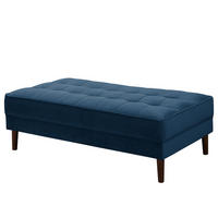 HOCKERBANK - Samt - Dunkelblau, Birkenholz/Textil (124/43/69cm) - home24