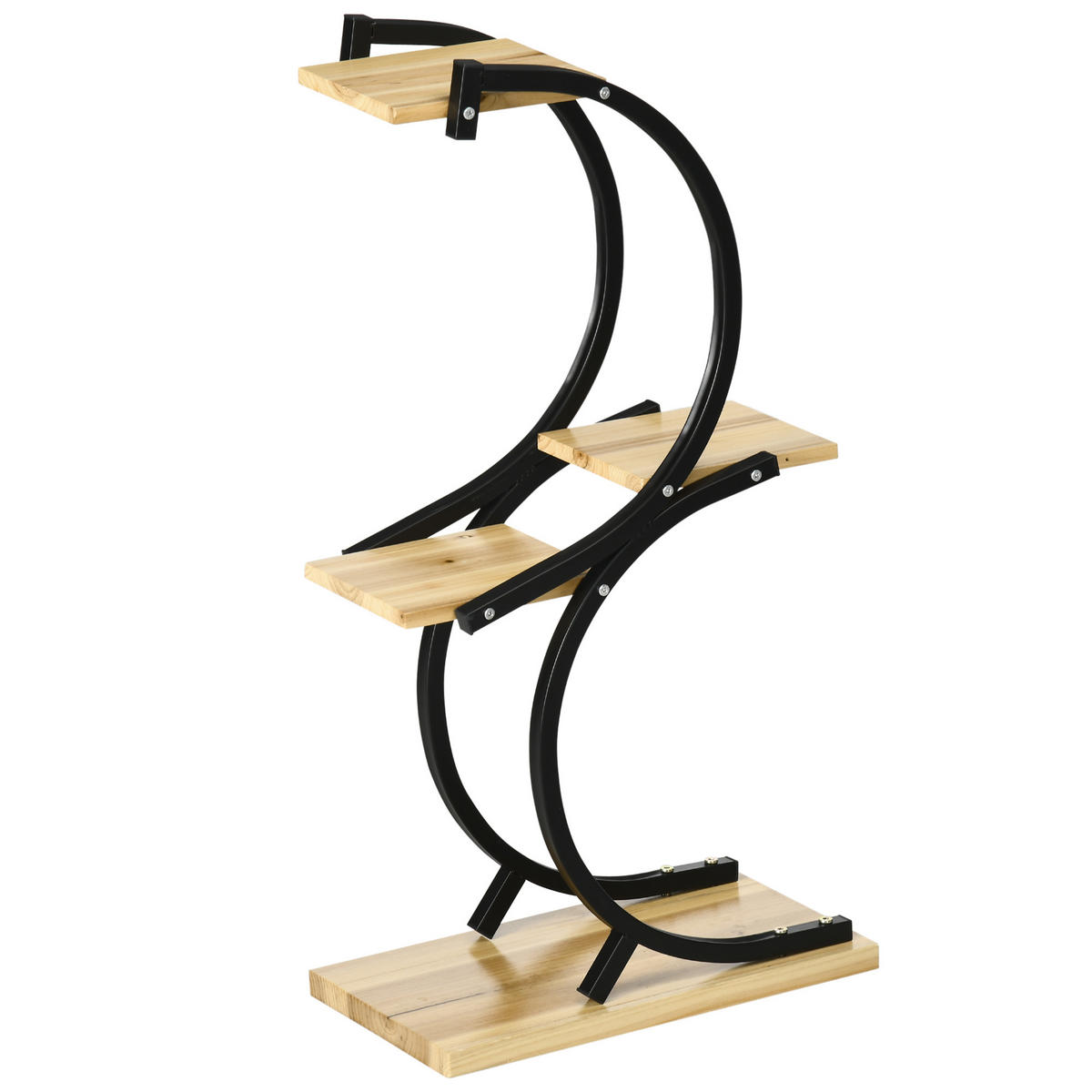 PFLANZENSTÄNDER DE-05478 4 Regale, Holz/Metall Schwarz/Natur - Schwarz/Naturfarben, Holz (46/25/91cm) - ComfortXL